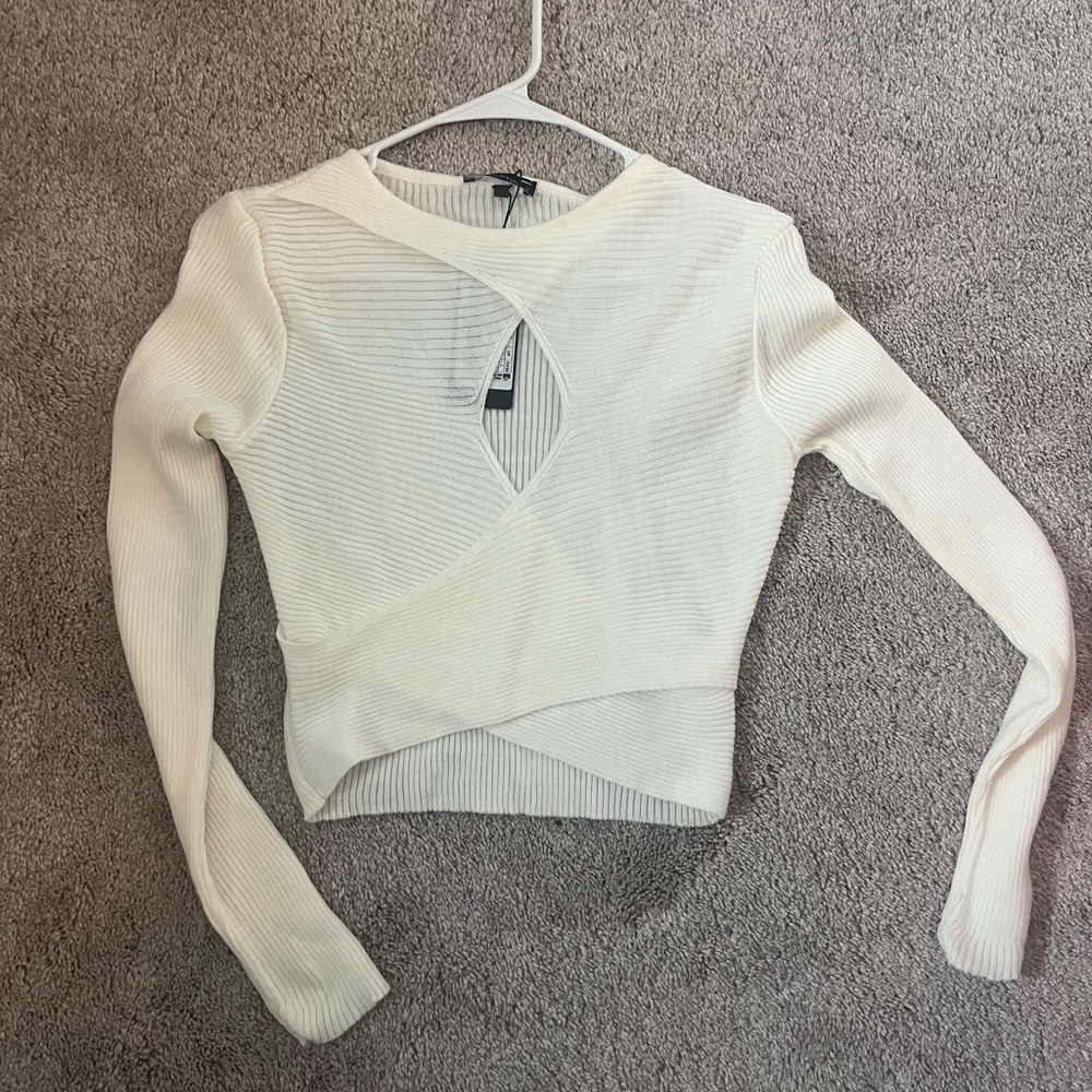 Trendyol Cream Ribbed Long Sleeve Top